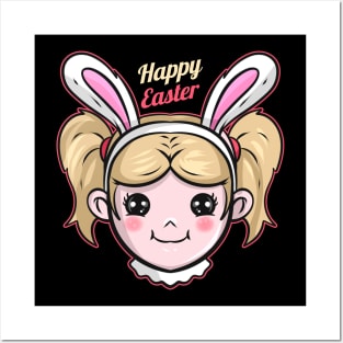 A Girl Has Easter Bunny Ears On Her Head. Girls Easter Posters and Art